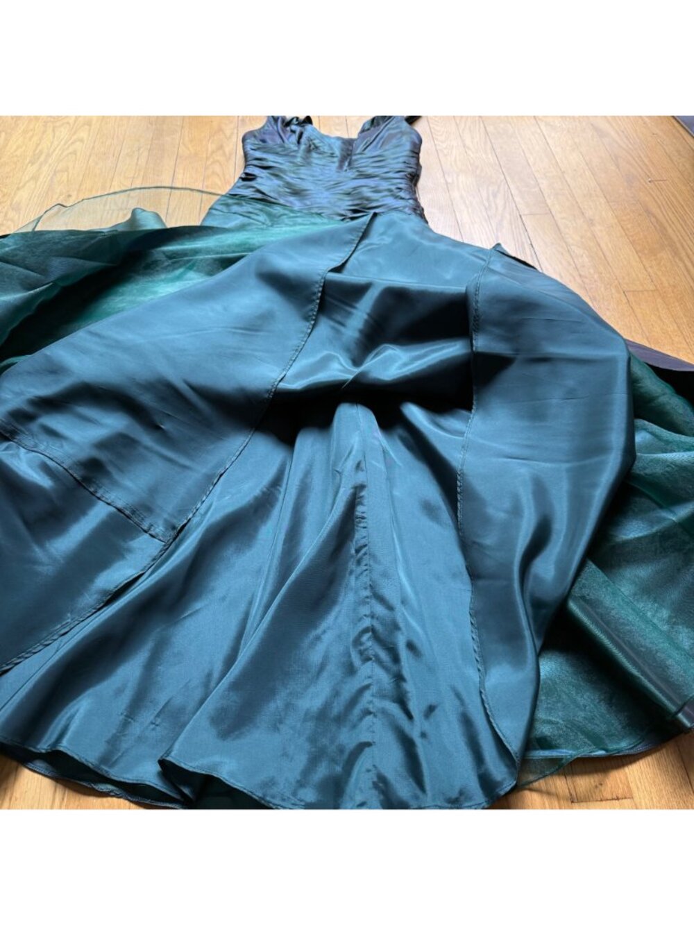 Rickie Freeman Teri Jon Size 6 Green Silk Sleeveless Pleated Ruched Maxi Gown - Picture 12 of 16